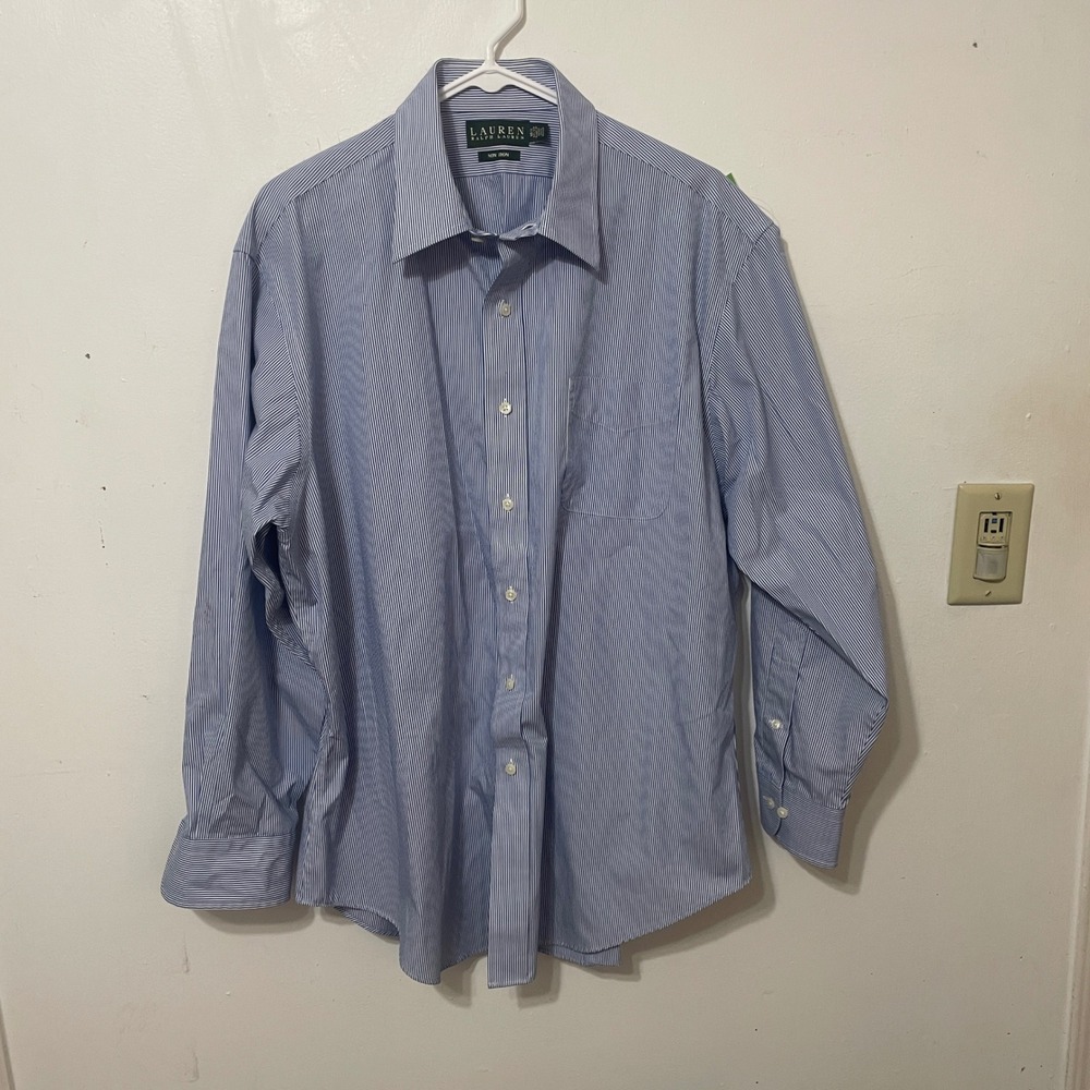 Lauren Ralph Lauren Men's Blue Stripe Non Iron Dress Shirt 16.5 32/33‎